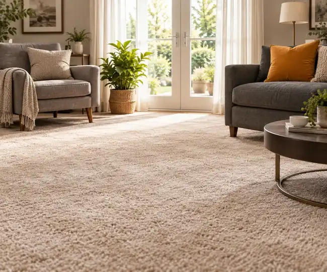 Soft beige carpet in a bright living room
